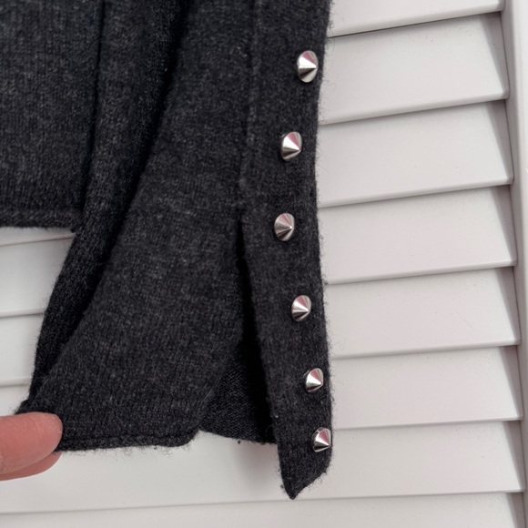 Zadig & Voltaire Merino Wool Cashmere Studded Mock Neck Sweater Charcoal Small - Picture 6 of 15